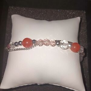Elegant Coral And Stainless Steel Beaded Bracelet Adjustable
